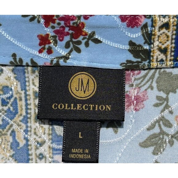 JM Collection Floral Patchwork Tunic Top With 3/4 Sleeves & Asymmetrical Hem L - Picture 3 of 7